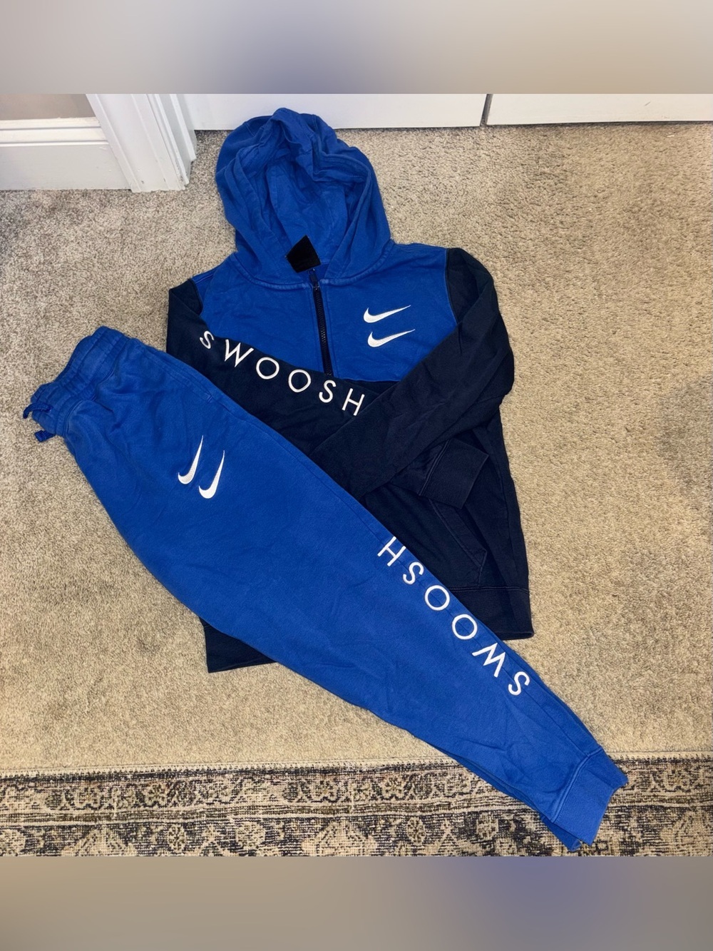 Nike Blue and Navy Swoosh Kids Hoodie & Joggers Set